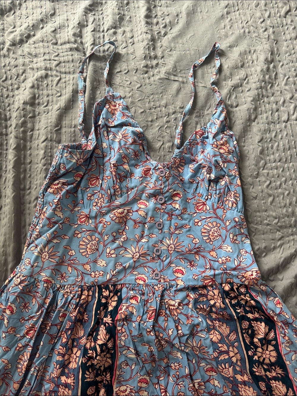 Mango Light Blue Floral Maxi Dress with Peach Accents - Picture 2 of 4